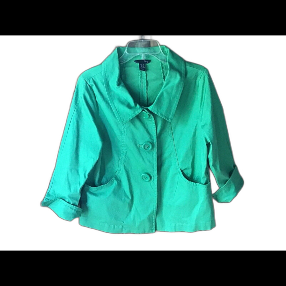 H&M Womens Green Utility Jacket Size 12 Big Buttons Pockets Business Career